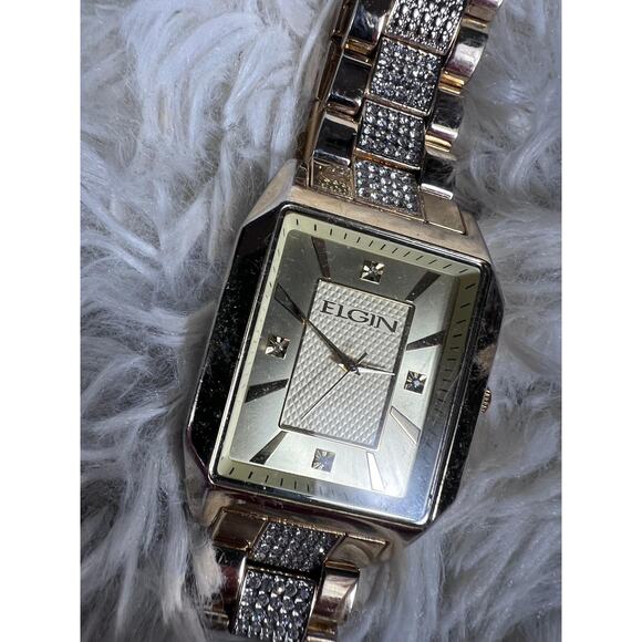 Elgin Rectangular Quartz Watch Gold Tone Crystal Bracelet Japan Movt FG754ST - Picture 5 of 14